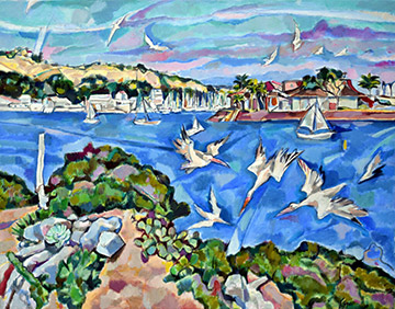 Painting Dana Point Harbor, oil on canvas; 71 x 91 cm / 28'' x 36'', by Simeon Gigov
